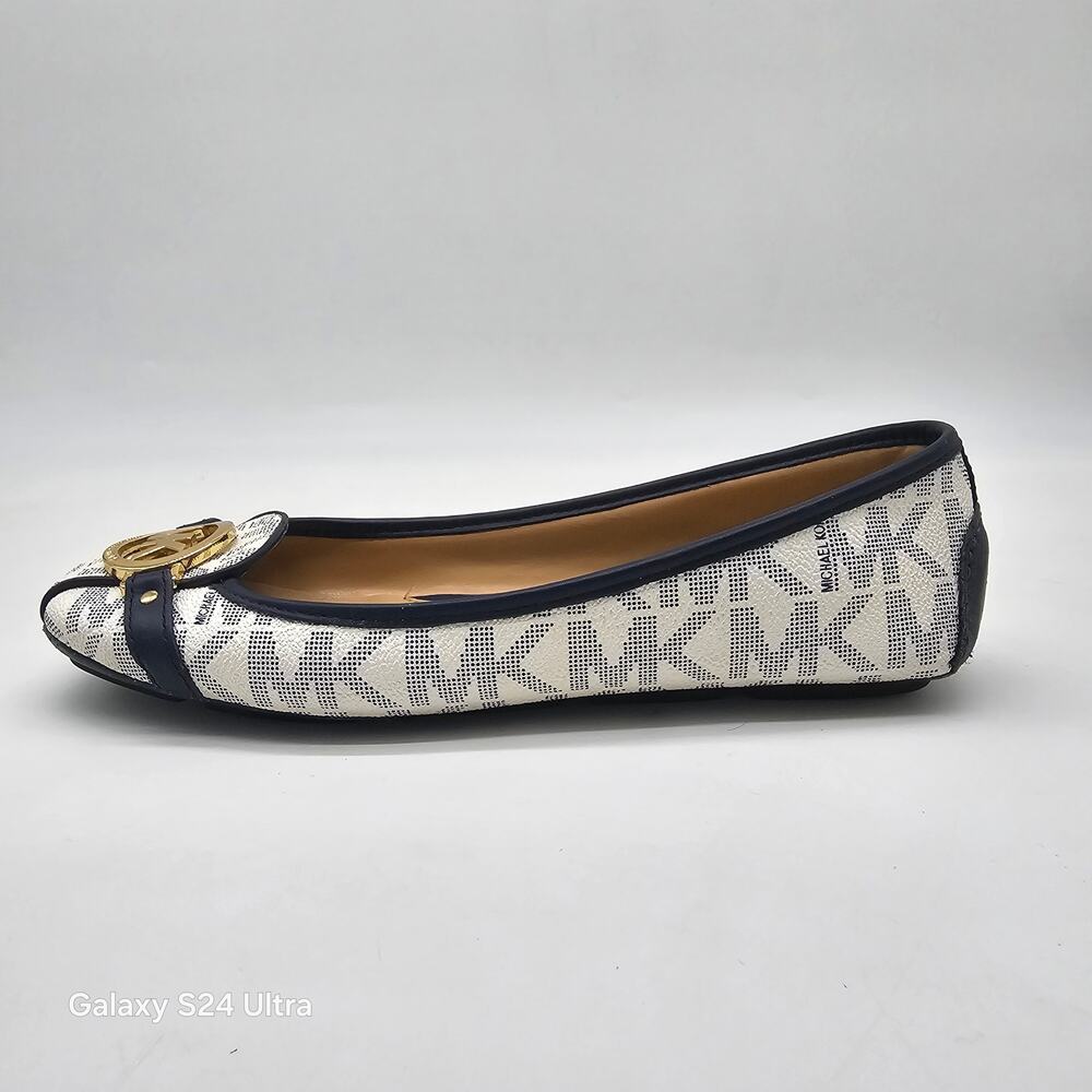 Michael Kors Monogram Flats Moccasin White Blue Ballet Moc Women's 9M - Picture 3 of 9